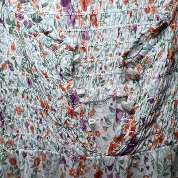 Rachel Roy Floral Peasant Blouse Smocked Women's Large Romantic Cottagecore - Picture 3 of 10